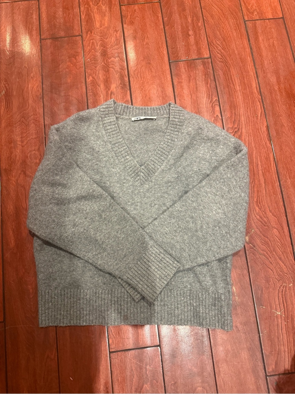 Zara Gray V-Neck Sweater